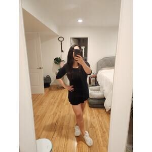 Eileen Fisher Mini Classic Viscos dress Black S/XS Petite  3/4 Sleeve Knit women